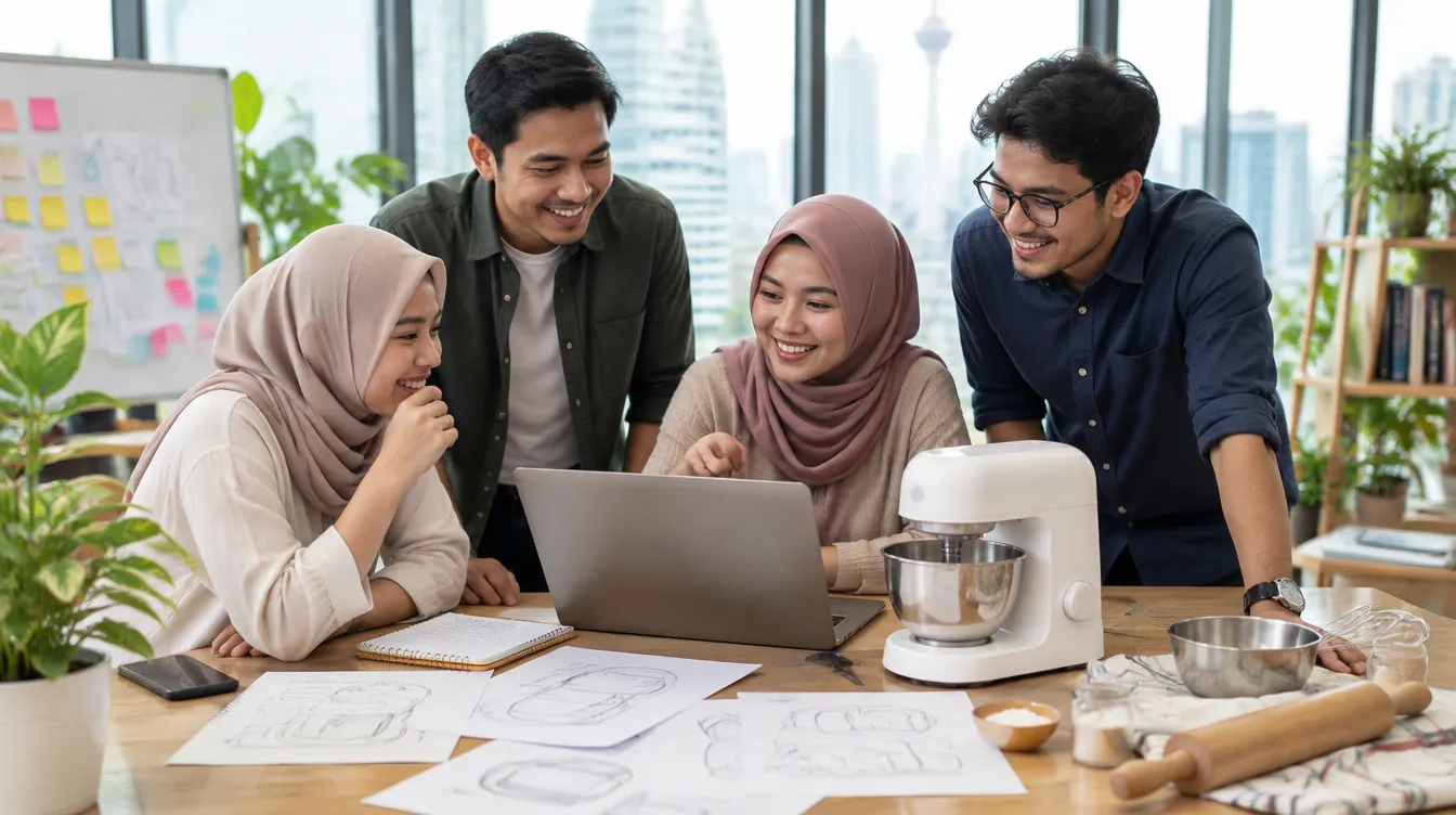 A team working together in a bright startup office
